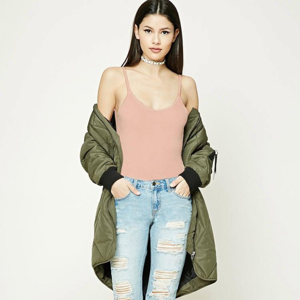 Forever 21 Low Back Pink Suede Bodysuit